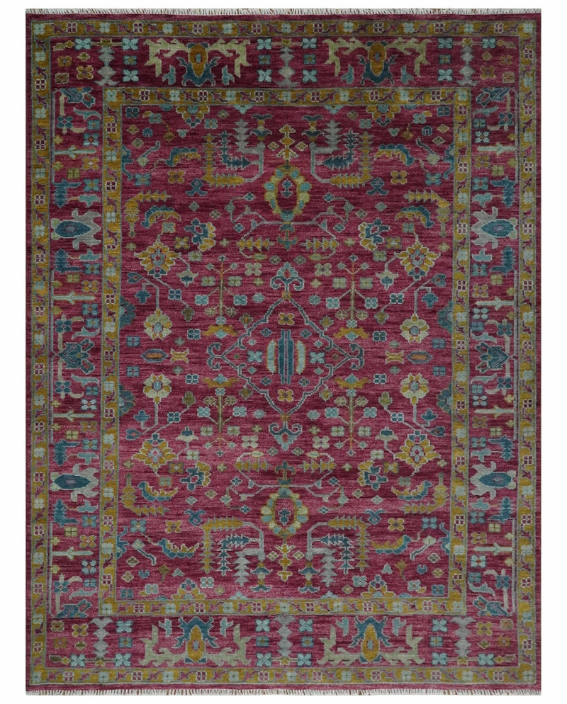 9x12 Hand Knotted Maroon and Gold Heriz Serapi Traditional Antique Style Wool Area Rug | TRDCP1603912S