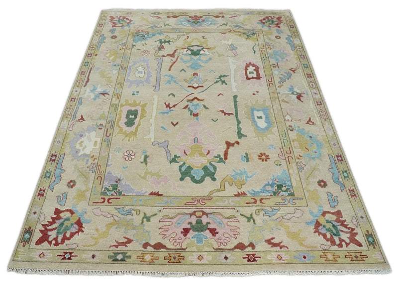 9x12 Hand Knotted Modern Oushak Camel and Beige Traditional Persian Wool Area Rug | TRDCP981912