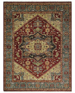 9x12 Hand Knotted Red and Gray Traditional Persian Heriz Serapi Wool Rug | TRDCP952