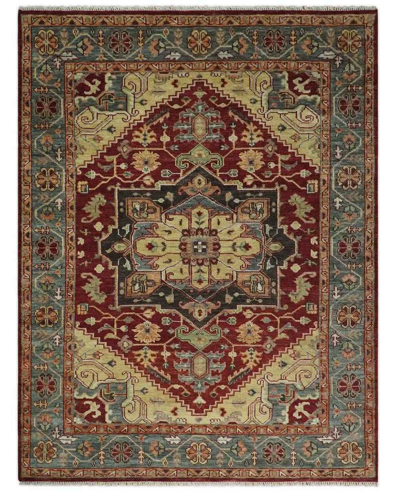 9x12 Hand Knotted Red and Gray Traditional Persian Heriz Serapi Wool Rug | TRDCP952
