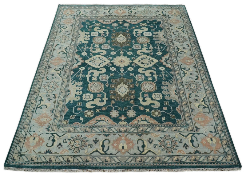 9x12 Hand Knotted Teal, Beige and Silver Traditional Persian Oushak Wool Rug | TRDCP826912