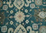 9x12 Hand Knotted Teal, Beige and Silver Traditional Persian Oushak Wool Rug | TRDCP826912