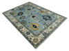 9x12 Modern Oushak Hand Knotted Persian Blue and Ivory Colorful Wool Area Rug | TRDCP852912