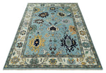 9x12 Modern Oushak Hand Knotted Persian Blue and Ivory Colorful Wool Area Rug | TRDCP852912