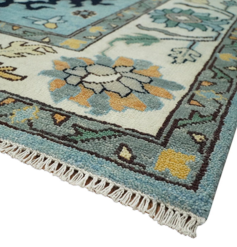 9x12 Modern Oushak Hand Knotted Persian Blue and Ivory Colorful Wool Area Rug | TRDCP852912