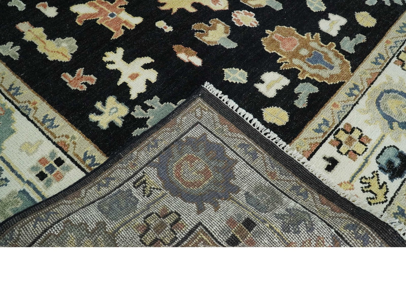 9x12 Wool Traditional Persian Black and Ivory Colorful Hand knotted Oushak Area Rug | TRDCP1081912