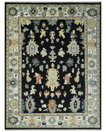 9x12 Wool Traditional Persian Black and Ivory Colorful Hand knotted Oushak Area Rug | TRDCP1081912