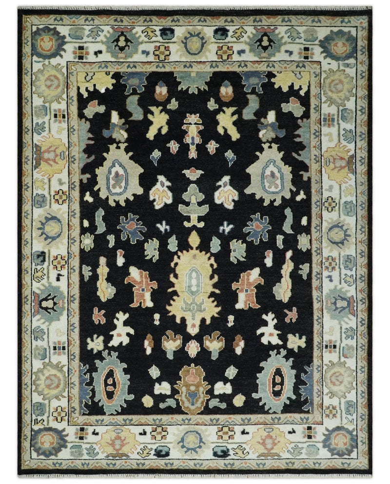 9x12 Wool Traditional Persian Black and Ivory Colorful Hand knotted Oushak Area Rug | TRDCP1081912