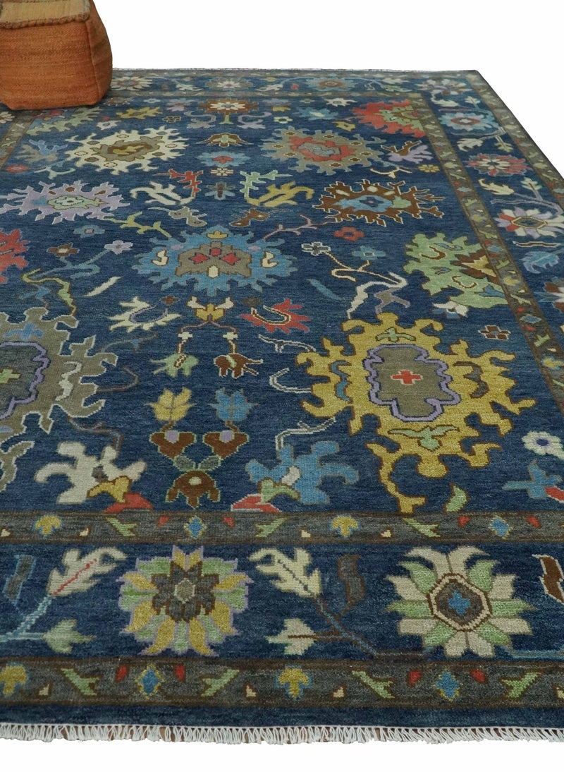 9x12 Wool Traditional Persian Blue and Gray Vibrant Colorful Hand knotted Oushak Area Rug | TRDCP1365912