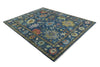 9x12 Wool Traditional Persian Blue and Gray Vibrant Colorful Hand knotted Oushak Area Rug | TRDCP1365912