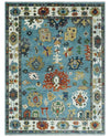 9x12 Wool Traditional Persian Blue and Ivory Colorful Hand knotted Oushak Area Rug | TRDCP1067912