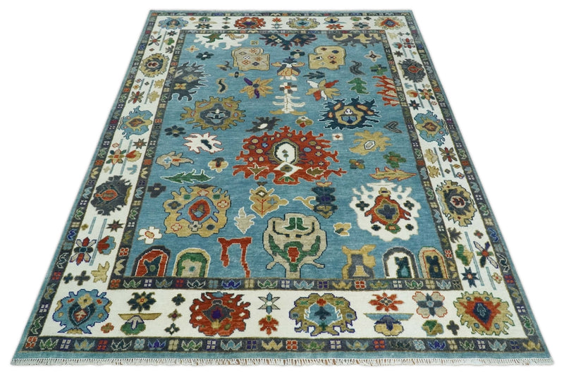 9x12 Wool Traditional Persian Blue and Ivory Colorful Hand knotted Oushak Area Rug | TRDCP1067912