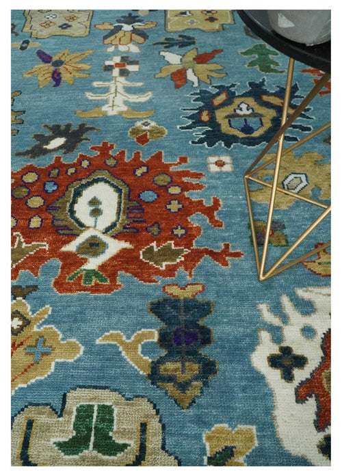 9x12 Wool Traditional Persian Blue and Ivory Colorful Hand knotted Oushak Area Rug | TRDCP1067912