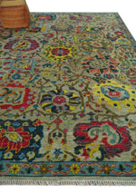 9x12 Wool Traditional Persian Olive and Blue Vibrant Colorful Hand knotted Oushak Area Rug | TRDCP1098912S