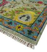 9x12 Wool Traditional Persian Olive and Blue Vibrant Colorful Hand knotted Oushak Area Rug | TRDCP1098912S
