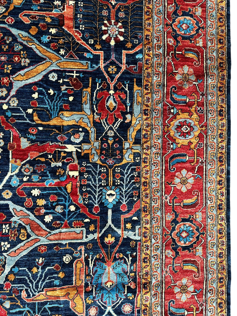 Hand-Knotted Afghani Bidjar Wool Rug – 9’x12’ – Intricate Geometric & Floral Motifs