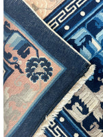 Hand-Knotted Antique Chinese Peking Wool Rug – 5’6” x 7’6” – Full Pile Navy and Cream Design