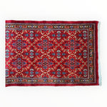 Vintage Mashhad Wool Runner – 3’3” x 8’4” – 1970s, Rich Red with Blue & Beige Accents