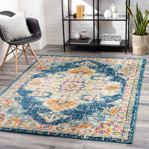 Miya Traditional Teal Area Rug