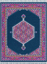 Brenna Traditional Navy Pink Area Rug