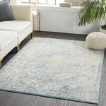 Olivia Traditional Ivory Cream/Teal/Yellow Area Rug