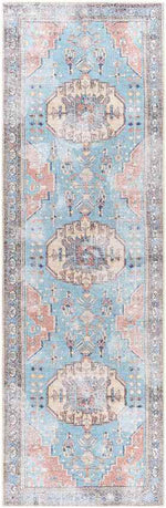 Laren Traditional Aqua Washable Area Rug