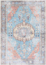 Laren Traditional Aqua Washable Area Rug