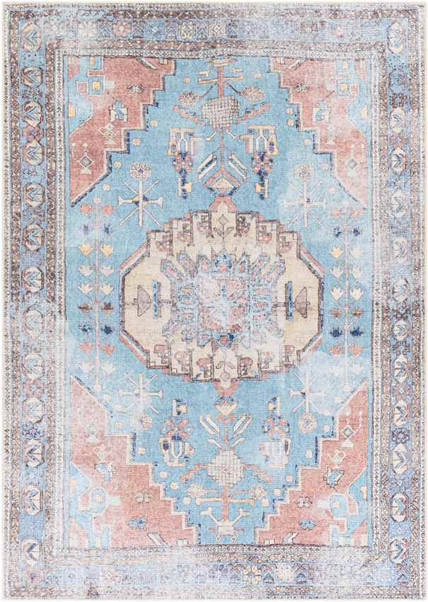 Laren Traditional Aqua Washable Area Rug