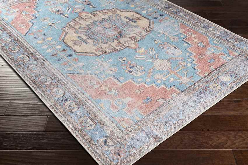 Laren Traditional Aqua Washable Area Rug