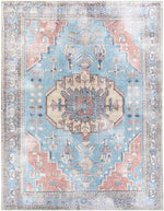 Laren Traditional Aqua Washable Area Rug