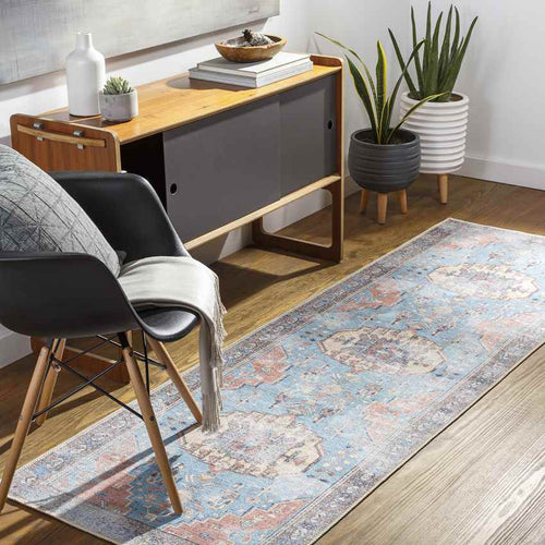 Laren Traditional Aqua Washable Area Rug