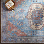 Laren Traditional Aqua Washable Area Rug