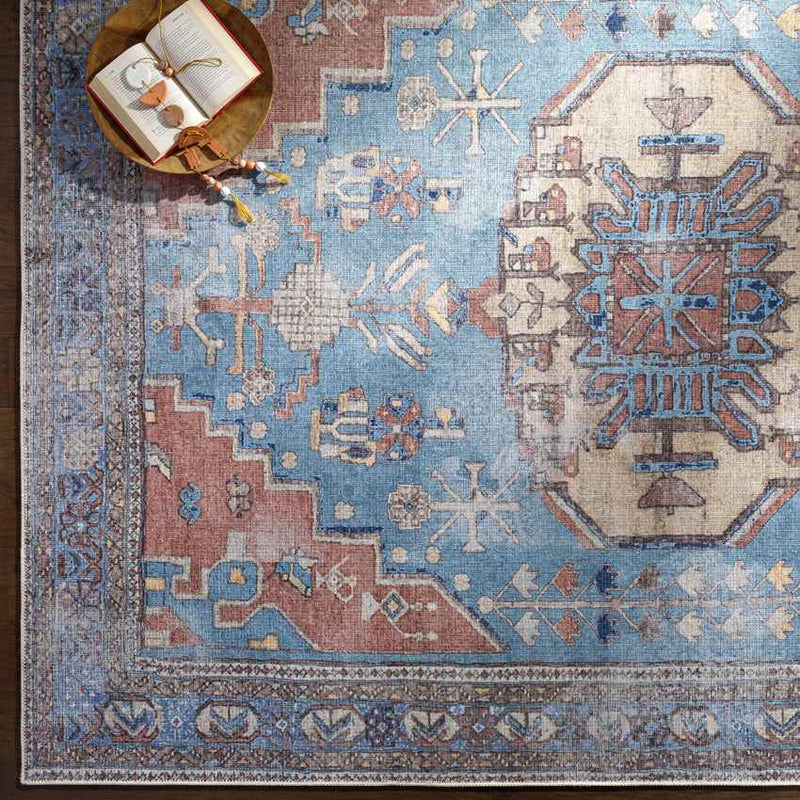 Laren Traditional Aqua Washable Area Rug
