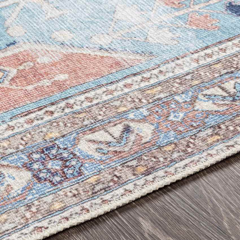 Laren Traditional Aqua Washable Area Rug