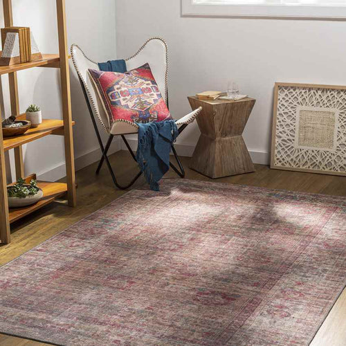 Mecca Traditional Dark Coral Washable Area Rug