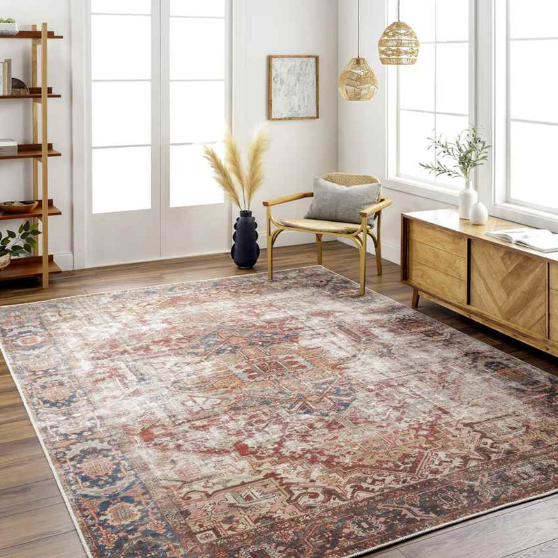Lefkara Traditional Burgundy Washable Area Rug