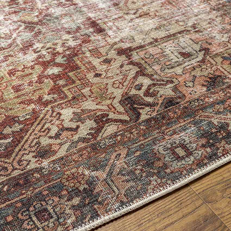 Lefkara Traditional Burgundy Washable Area Rug