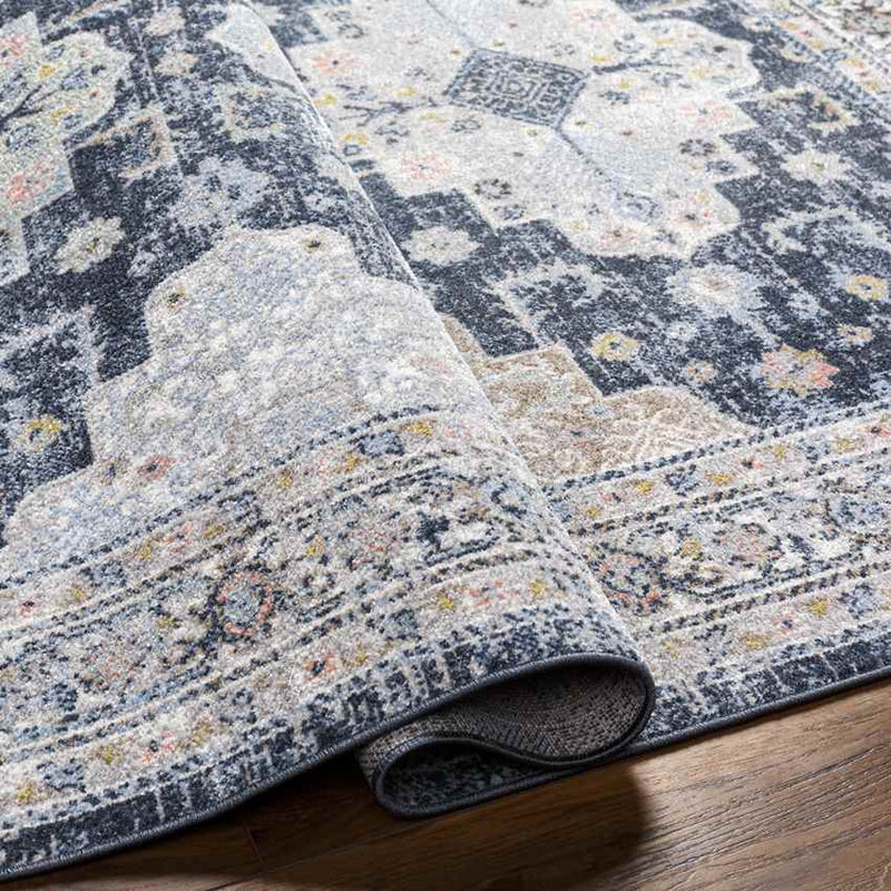 Lynch Traditional Dark Blue Washable Area Rug