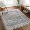 Emmett Traditional Navy Blue Washable Area Rug