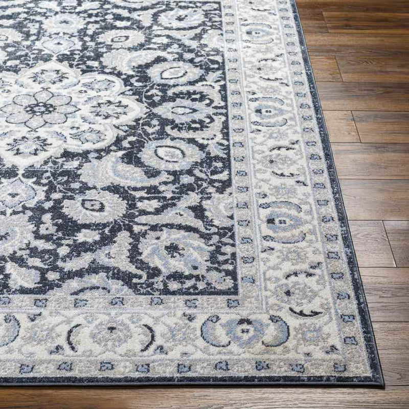 Trimble Traditional Ink Blue Washable Area Rug