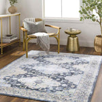 Valeria Traditional Ink Blue Washable Area Rug