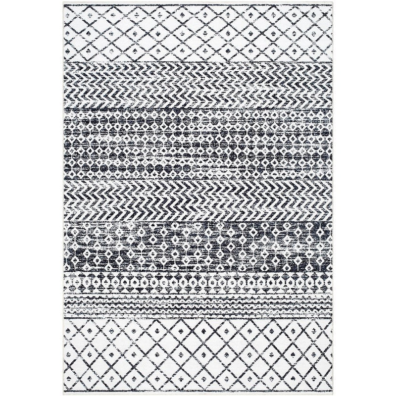 Divine Bohemian/Global Off-White/Black Washable Area Rug