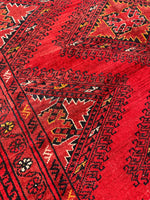 Hand-Knotted Afghan Turkoman Waziri Wool Rug – 6'9" x 9'6" – Vintage Red Elegance
