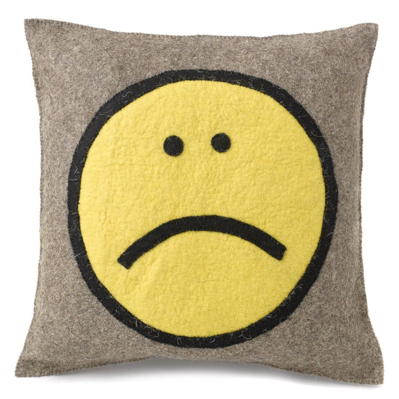 Hand Felted Wool Happy Sad Face Pillow - 20"