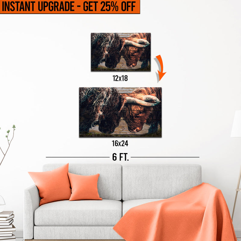 Upgrade Your 12x18 Inches 'Highland Cow Sparring' Canvas Measuring 16x24 Inches