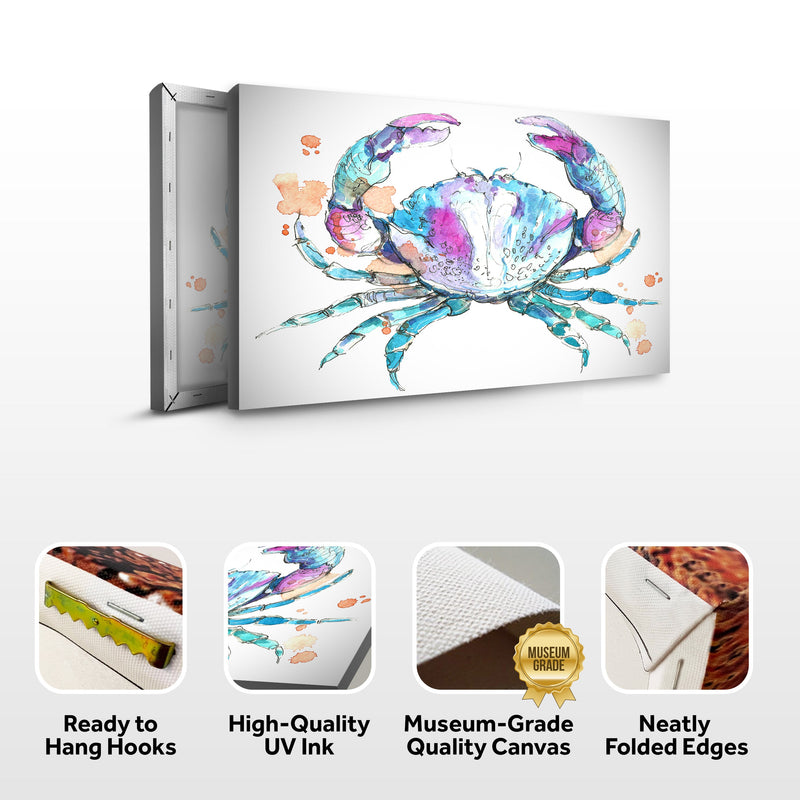 Coastal Crab Watercolor Canvas Wall Art