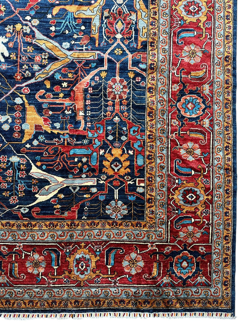 Hand-Knotted Afghani Bidjar Wool Rug – 9’x12’ – Intricate Geometric & Floral Motifs