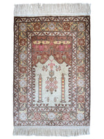 Luxurious Hand-Knotted Pure Silk Turkish Kayseri Rug – Intricate Floral & Geometric Design, 2’2” x 3’