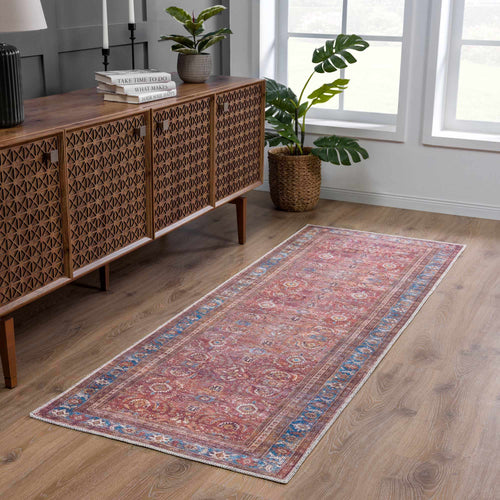 Rust Baki Tradional Washable Area Rug