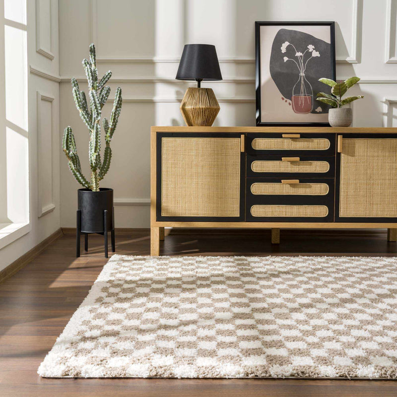 Kieu Light Gray & Taupe Checkered Area Rug